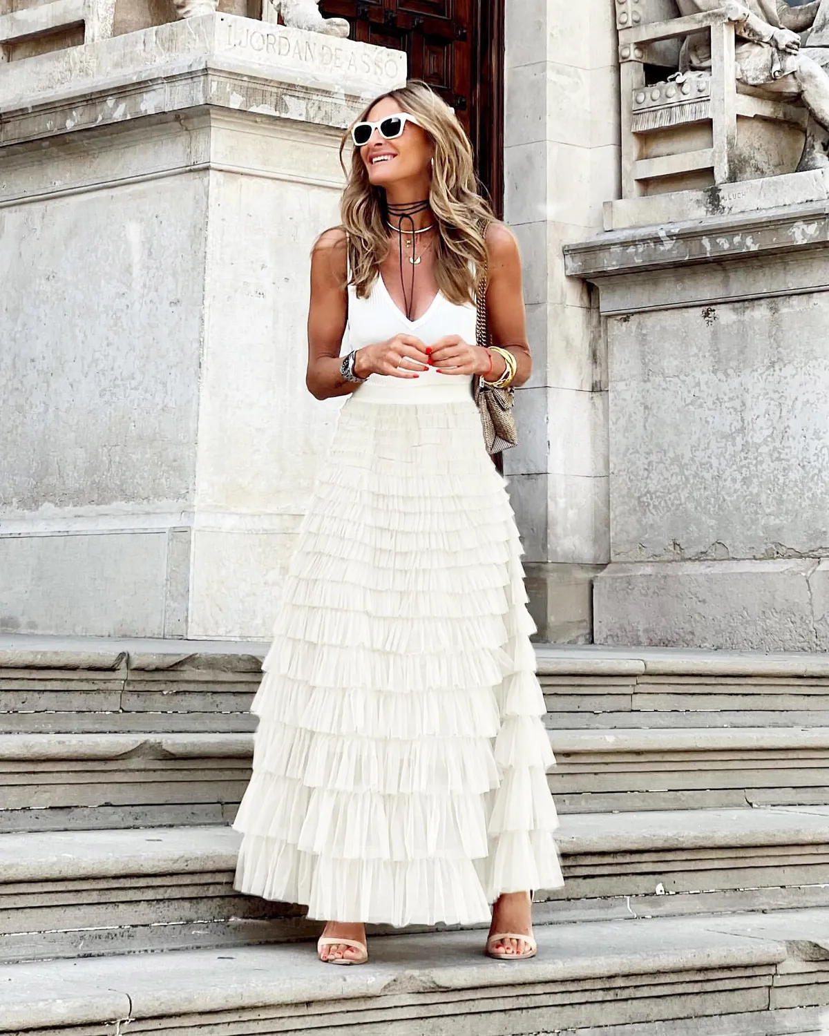 Women's Fashion Mesh Cake Skirt - Elegant Tiered Ruffle Midi Skirt for Summer, European & American Style, Party, Casual Wear showcase 1