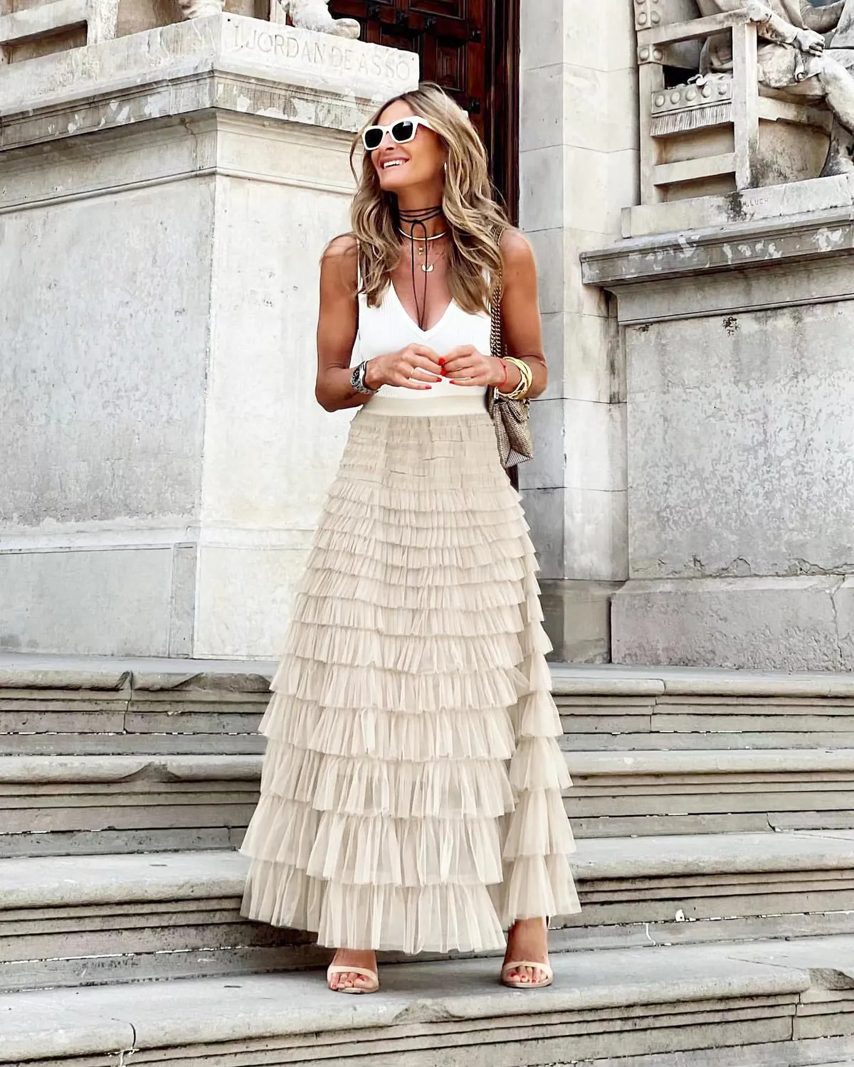 Women's Fashion Mesh Cake Skirt - Elegant Tiered Ruffle Midi Skirt for Summer, European & American Style, Party, Casual Wear showcase 8