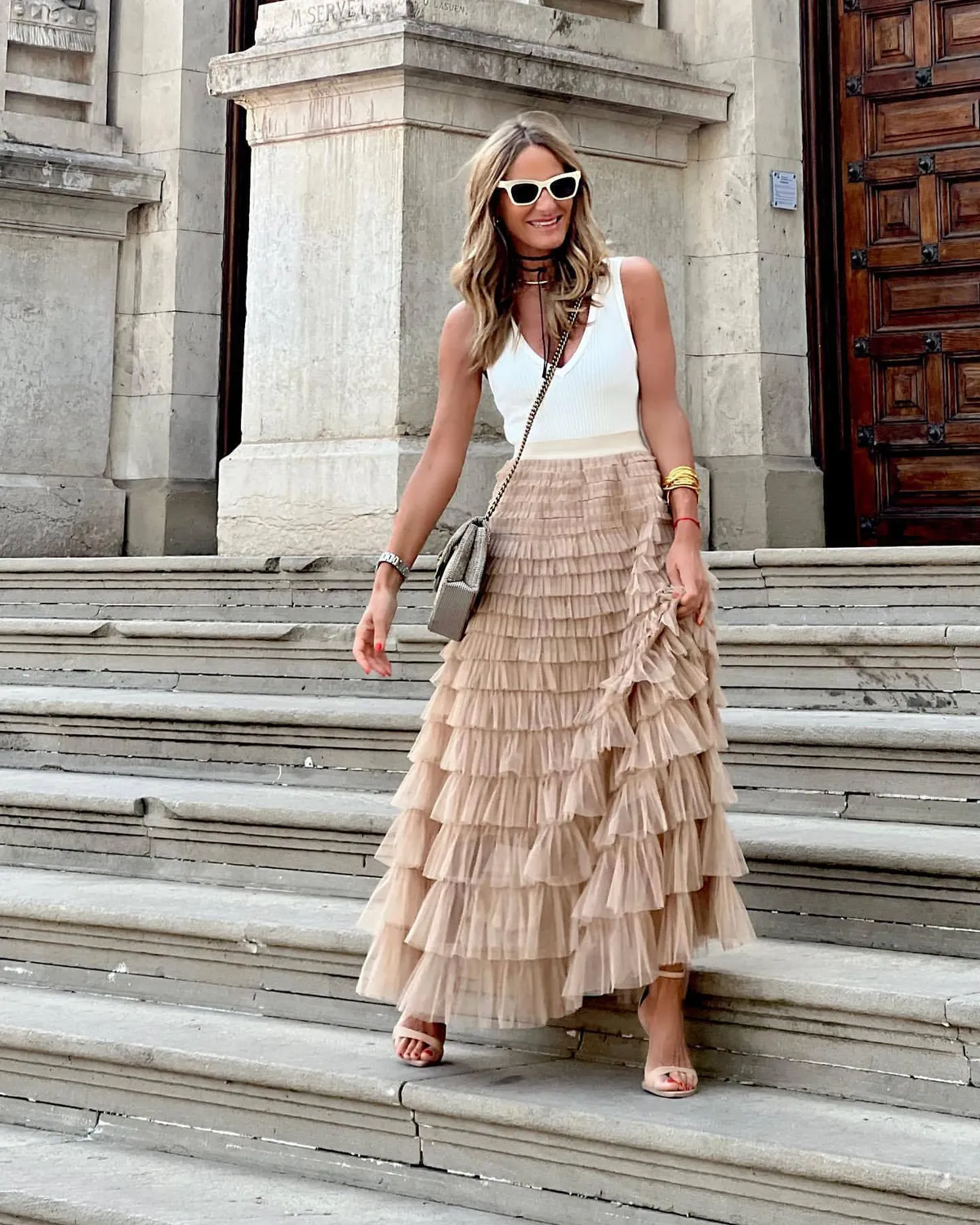 Women's Fashion Mesh Cake Skirt - Elegant Tiered Ruffle Midi Skirt for Summer, European & American Style, Party, Casual Wear showcase 6