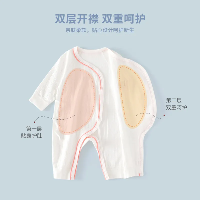 Newborn Baby Cotton Jumpsuit - Four-Season Pajamas with Jacquard Straps - Cute Cartoon Harem Design for Boys and Girls thumbnail 2