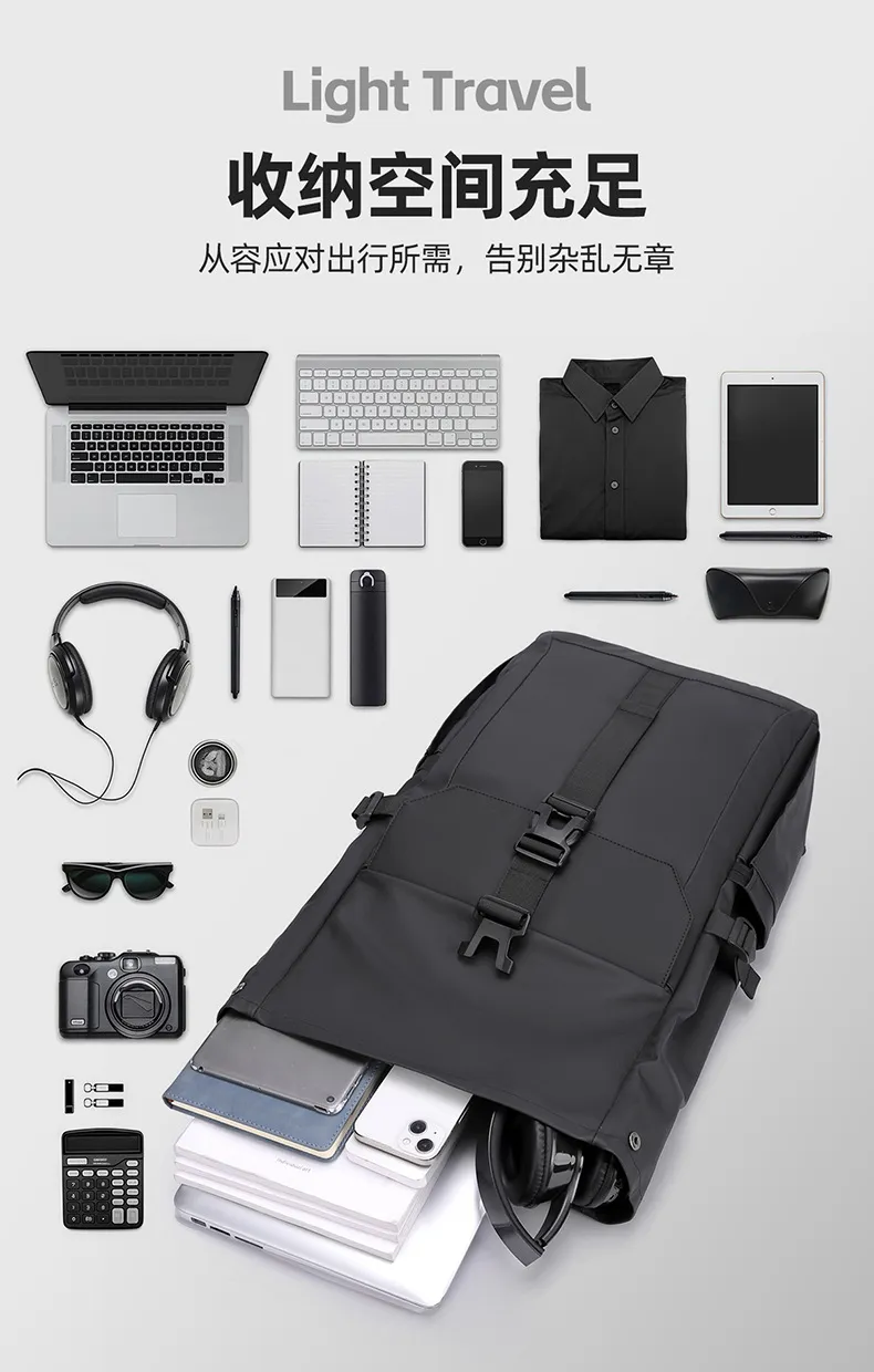 Men's Multifunctional Backpack, Simple Business Style, Large Capacity Laptop Bag, Short Trip Travel Backpack, Student School Bag showcase 14