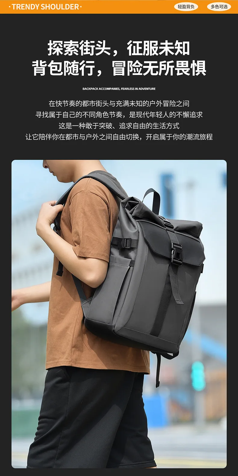 Men's Multifunctional Backpack, Simple Business Style, Large Capacity Laptop Bag, Short Trip Travel Backpack, Student School Bag showcase 6