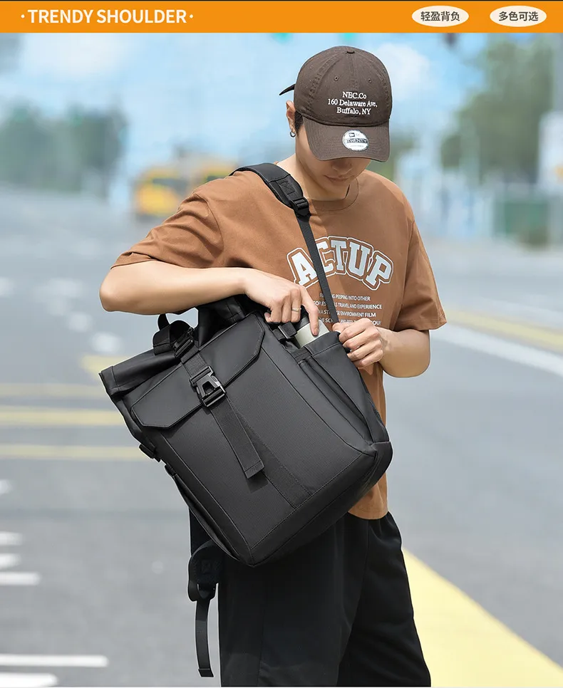 Men's Multifunctional Backpack, Simple Business Style, Large Capacity Laptop Bag, Short Trip Travel Backpack, Student School Bag showcase 7
