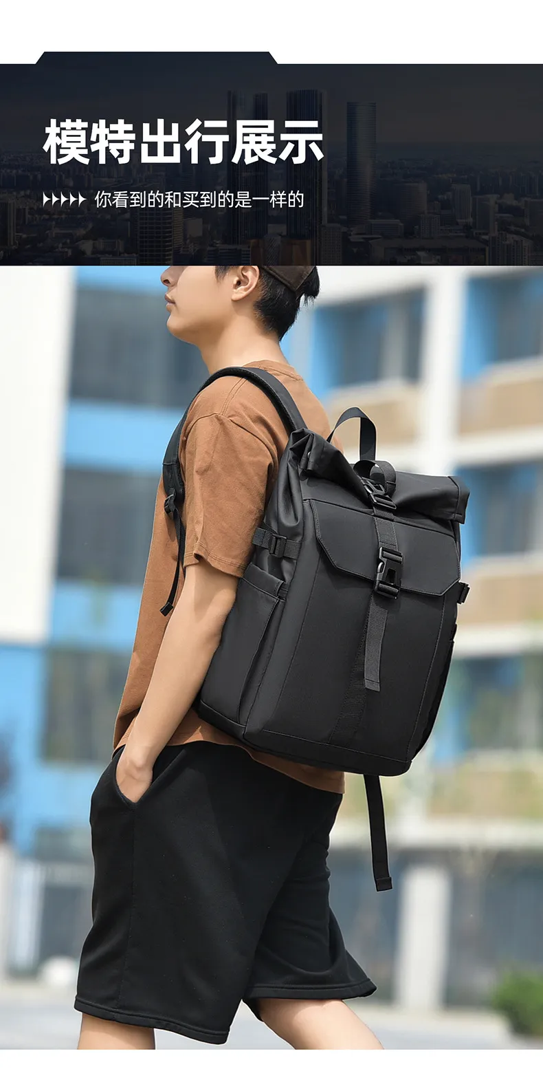 Men's Multifunctional Backpack, Simple Business Style, Large Capacity Laptop Bag, Short Trip Travel Backpack, Student School Bag showcase 8