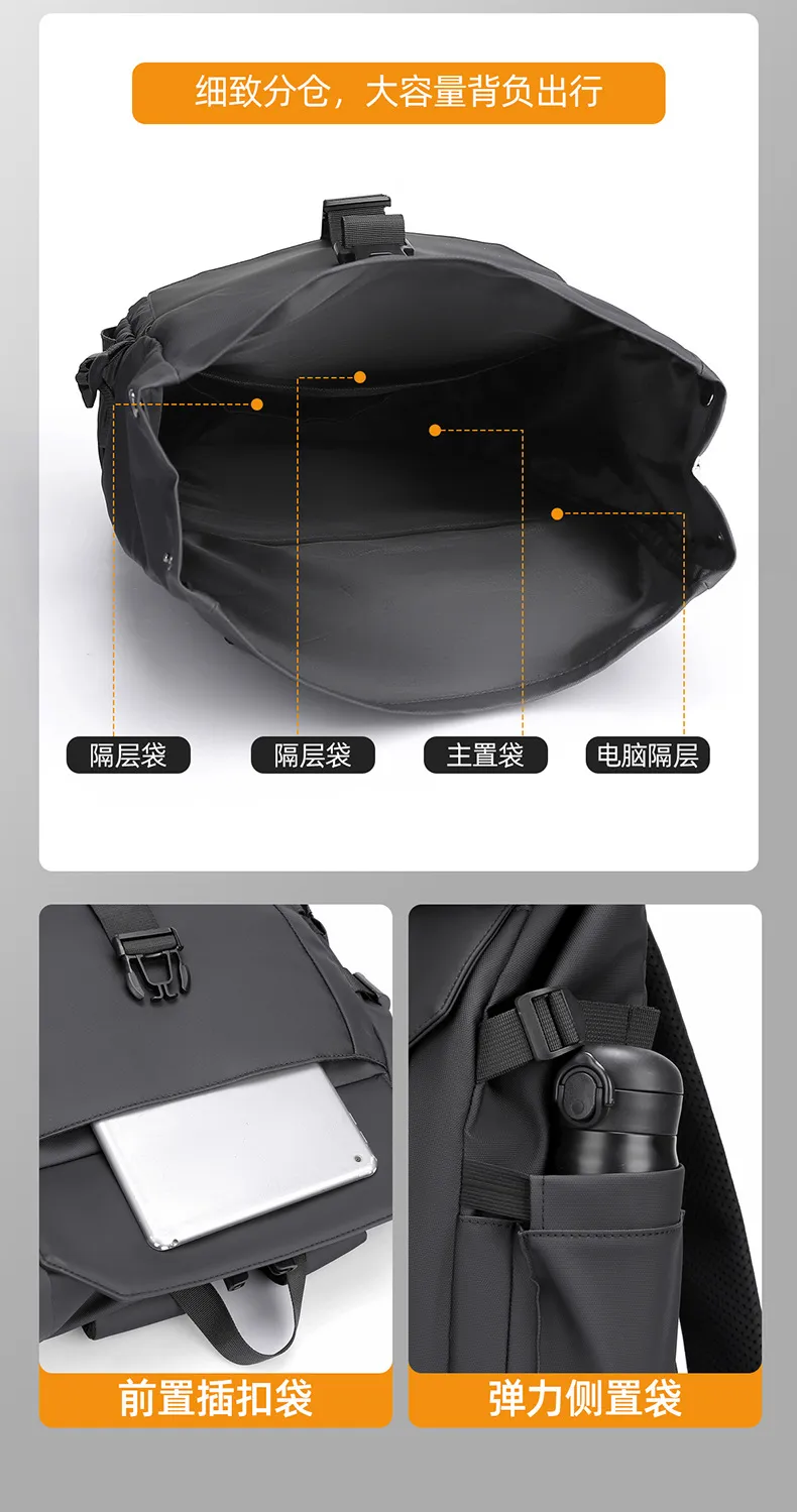 Men's Multifunctional Backpack, Simple Business Style, Large Capacity Laptop Bag, Short Trip Travel Backpack, Student School Bag showcase 16