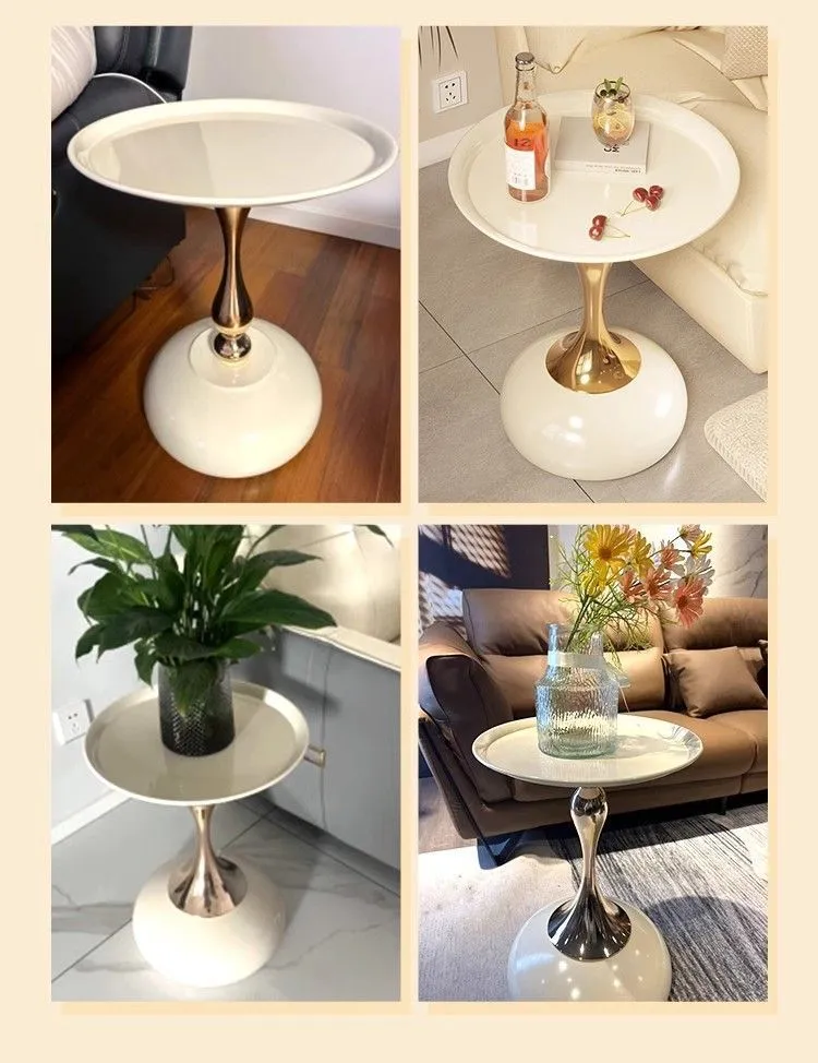 Modern Round Sofa Side Table - Light Luxury Wrought Iron Coffee Table for Living Room, Bedroom Bedside, Mobile End Table, High-End Home Decor showcase 9