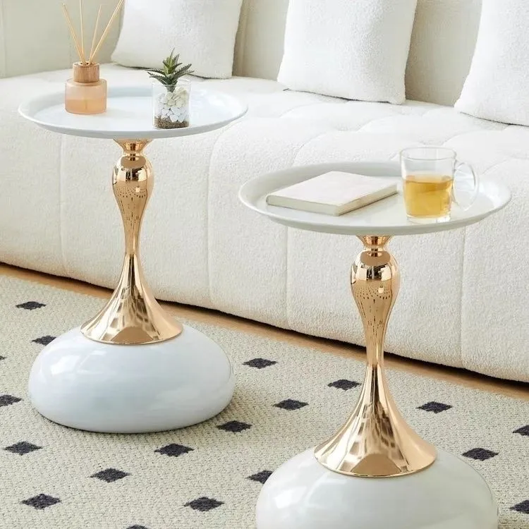 Modern Round Sofa Side Table - Light Luxury Wrought Iron Coffee Table for Living Room, Bedroom Bedside, Mobile End Table, High-End Home Decor thumbnail 2