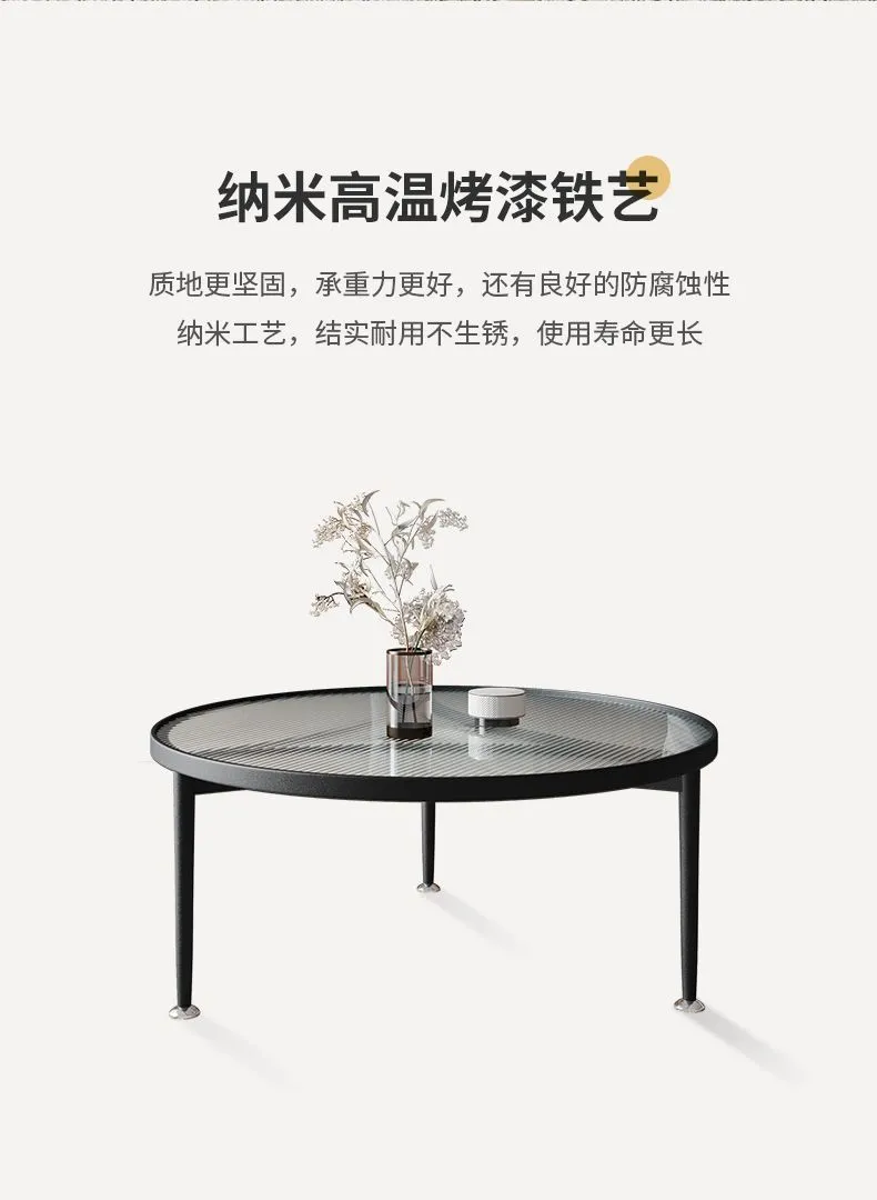 Round Glass Coffee Table for Living Room Small Apartment Balcony Cream Style Side Table Hotel Apartment Table showcase 8