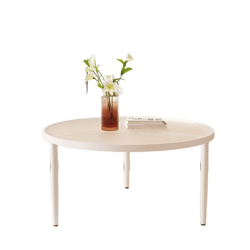Round Glass Coffee Table for Living Room Small Apartment Balcony Cream Style Side Table Hotel Apartment Table thumbnail 5