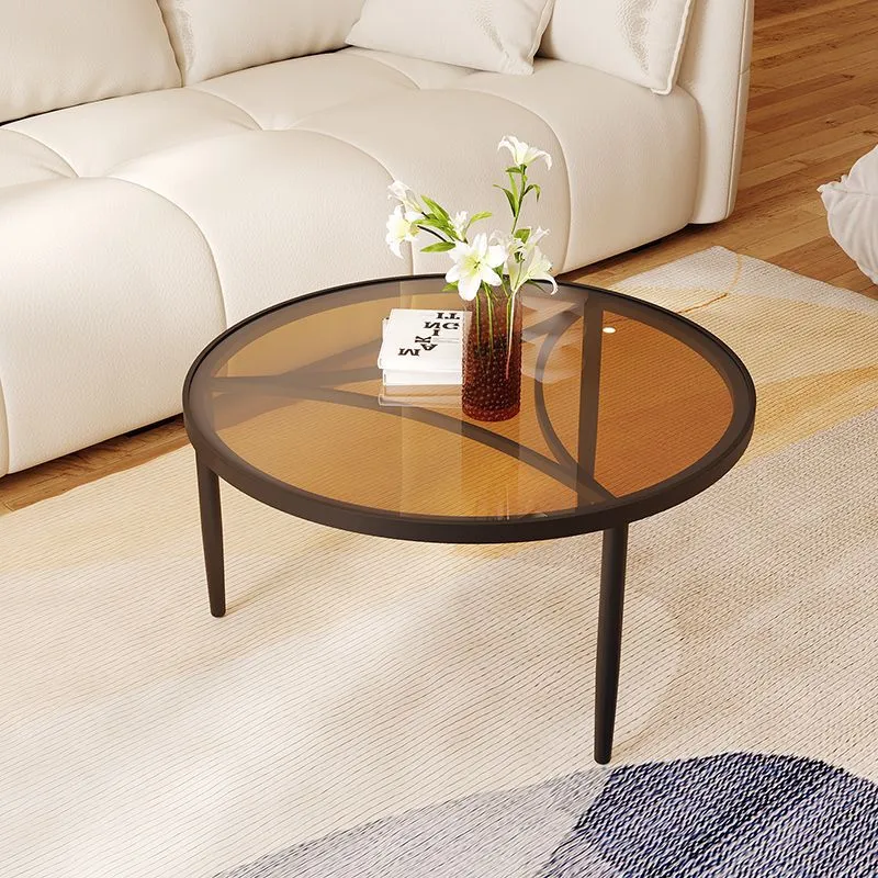 Round Glass Coffee Table for Living Room Small Apartment Balcony Cream Style Side Table Hotel Apartment Table thumbnail 2