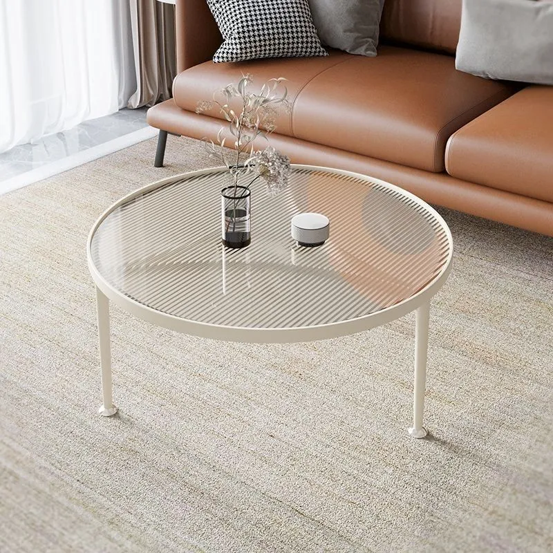 Round Glass Coffee Table for Living Room Small Apartment Balcony Cream Style Side Table Hotel Apartment Table showcase 1