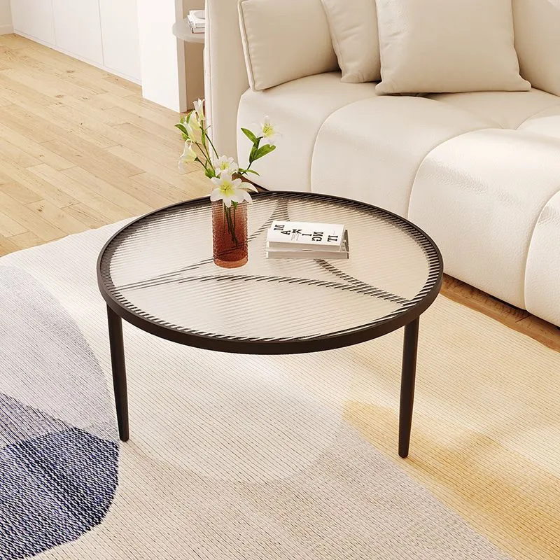 Round Glass Coffee Table for Living Room Small Apartment Balcony Cream Style Side Table Hotel Apartment Table thumbnail 4