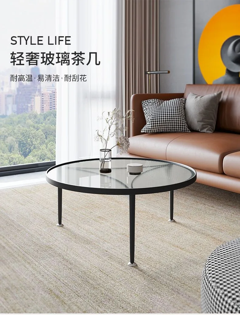 Round Glass Coffee Table for Living Room Small Apartment Balcony Cream Style Side Table Hotel Apartment Table showcase 2