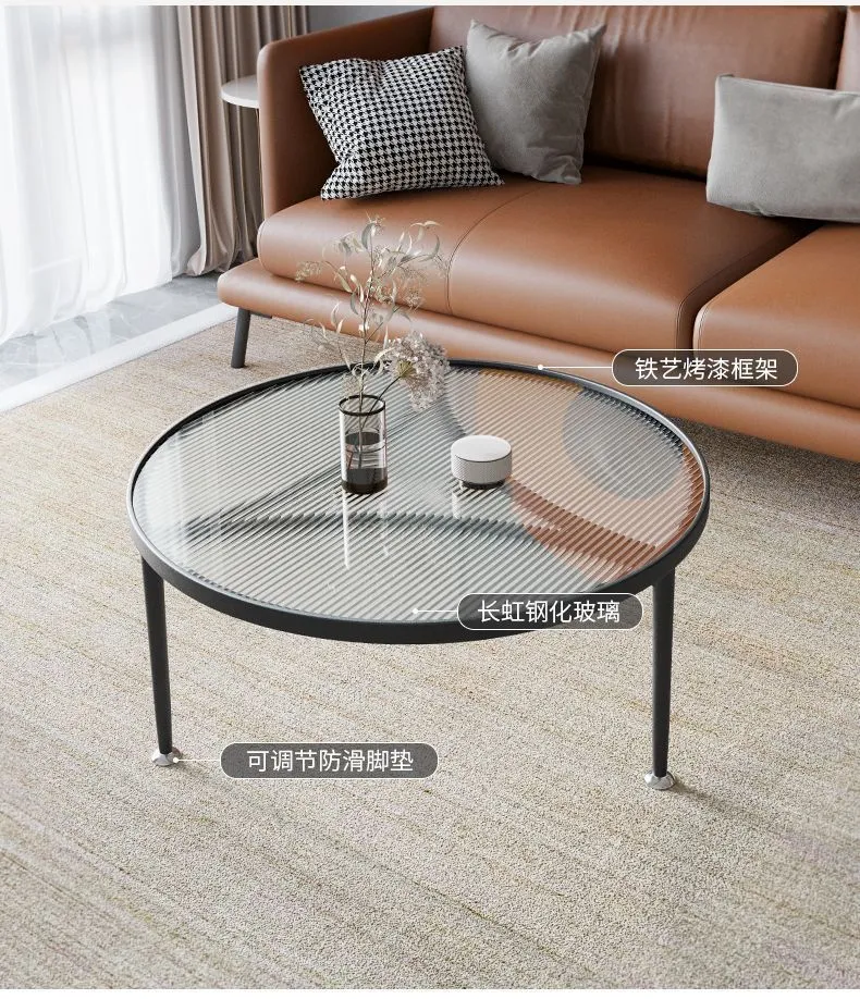 Round Glass Coffee Table for Living Room Small Apartment Balcony Cream Style Side Table Hotel Apartment Table showcase 4