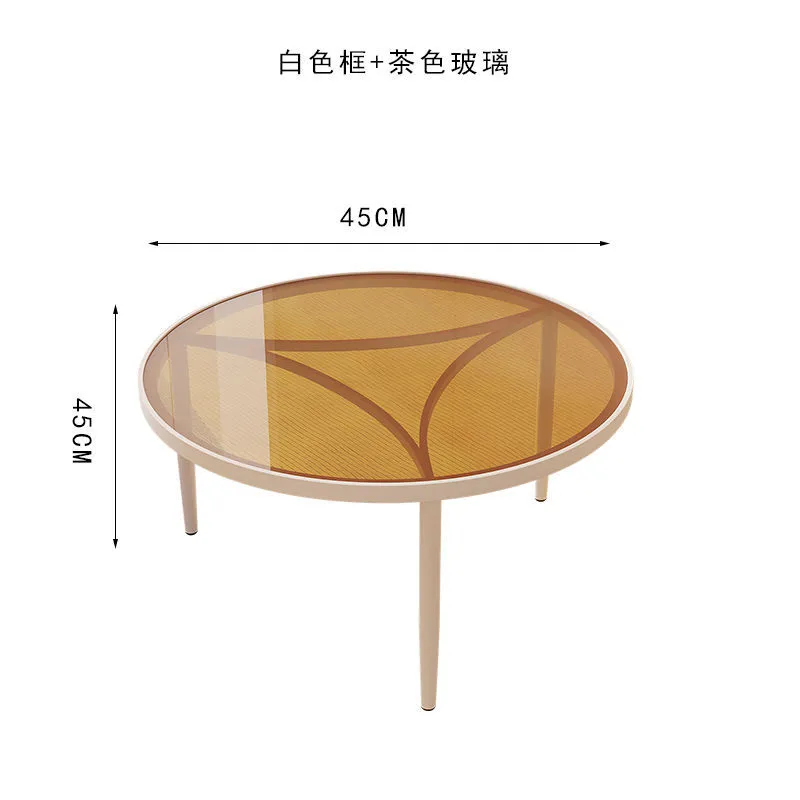 Round Glass Coffee Table for Living Room Small Apartment Balcony Cream Style Side Table Hotel Apartment Table thumbnail 7