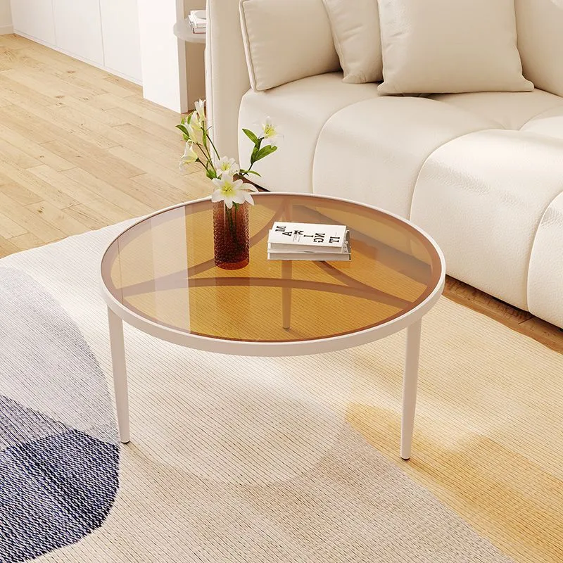 Round Glass Coffee Table for Living Room Small Apartment Balcony Cream Style Side Table Hotel Apartment Table