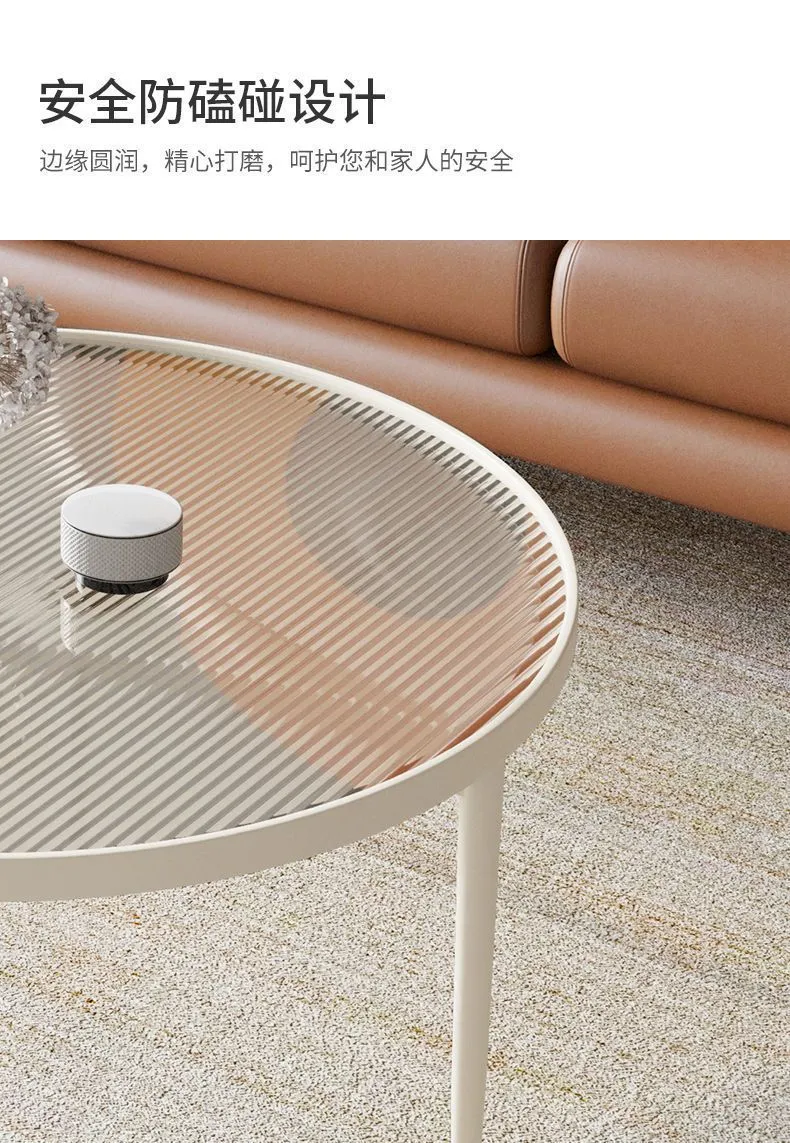 Round Glass Coffee Table for Living Room Small Apartment Balcony Cream Style Side Table Hotel Apartment Table showcase 7