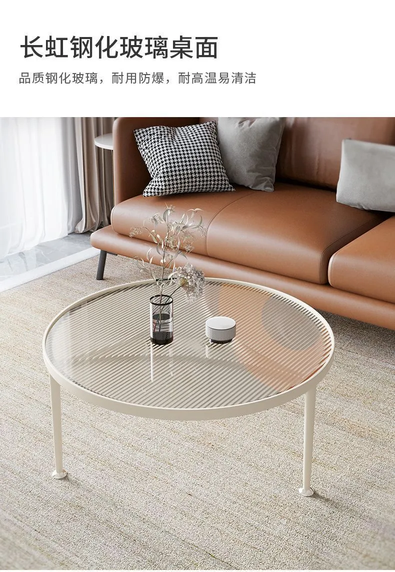 Round Glass Coffee Table for Living Room Small Apartment Balcony Cream Style Side Table Hotel Apartment Table showcase 6