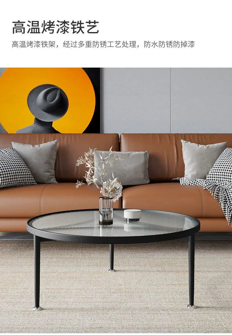 Round Glass Coffee Table for Living Room Small Apartment Balcony Cream Style Side Table Hotel Apartment Table showcase 5