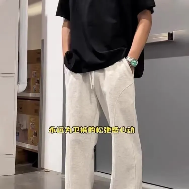 Men's White Floral Gray Sweatpants Straight Leg Fleece-Lined Drape Sports Pants American Style Slanted Casual Flared Trousers Autumn Winter showcase 14