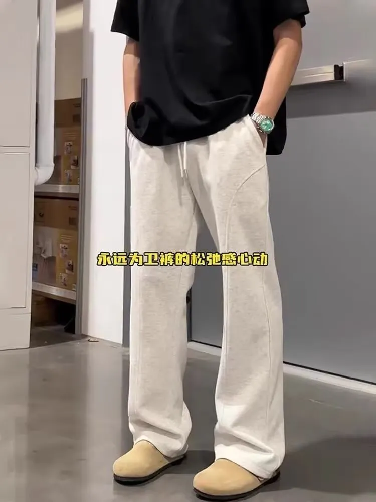 Men's White Floral Gray Sweatpants Straight Leg Fleece-Lined Drape Sports Pants American Style Slanted Casual Flared Trousers Autumn Winter showcase 5