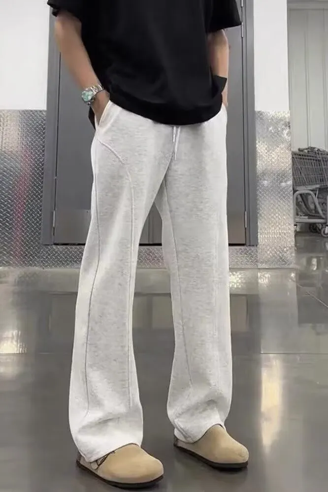 Men's White Floral Gray Sweatpants Straight Leg Fleece-Lined Drape Sports Pants American Style Slanted Casual Flared Trousers Autumn Winter showcase 11