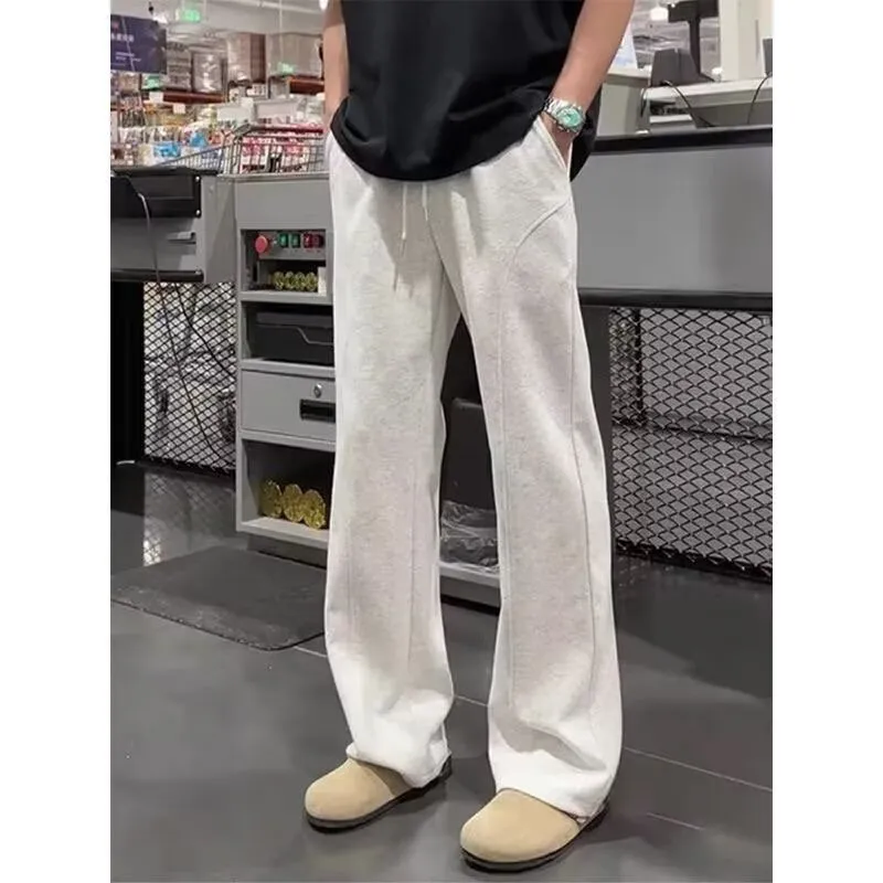 Men's White Floral Gray Sweatpants Straight Leg Fleece-Lined Drape Sports Pants American Style Slanted Casual Flared Trousers Autumn Winter showcase 12