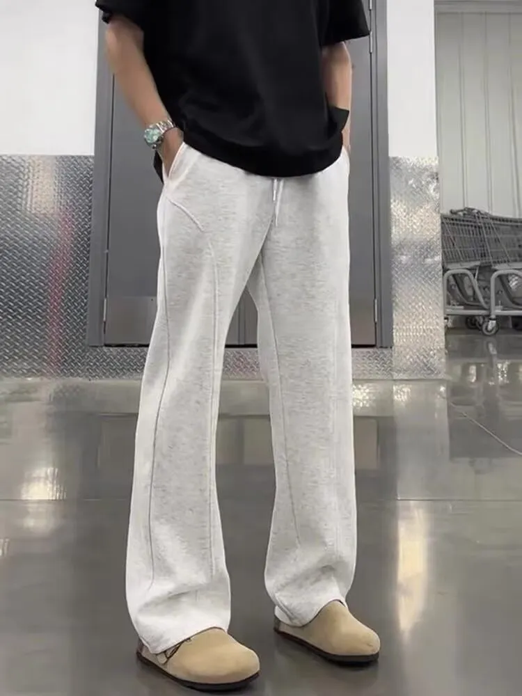 Men's White Floral Gray Sweatpants Straight Leg Fleece-Lined Drape Sports Pants American Style Slanted Casual Flared Trousers Autumn Winter showcase 3