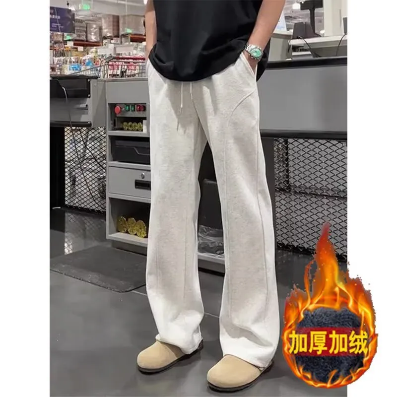 Men's White Floral Gray Sweatpants Straight Leg Fleece-Lined Drape Sports Pants American Style Slanted Casual Flared Trousers Autumn Winter thumbnail 9