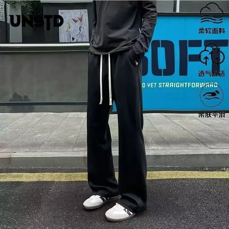Men's White Floral Gray Sweatpants Straight Leg Fleece-Lined Drape Sports Pants American Style Slanted Casual Flared Trousers Autumn Winter showcase 7