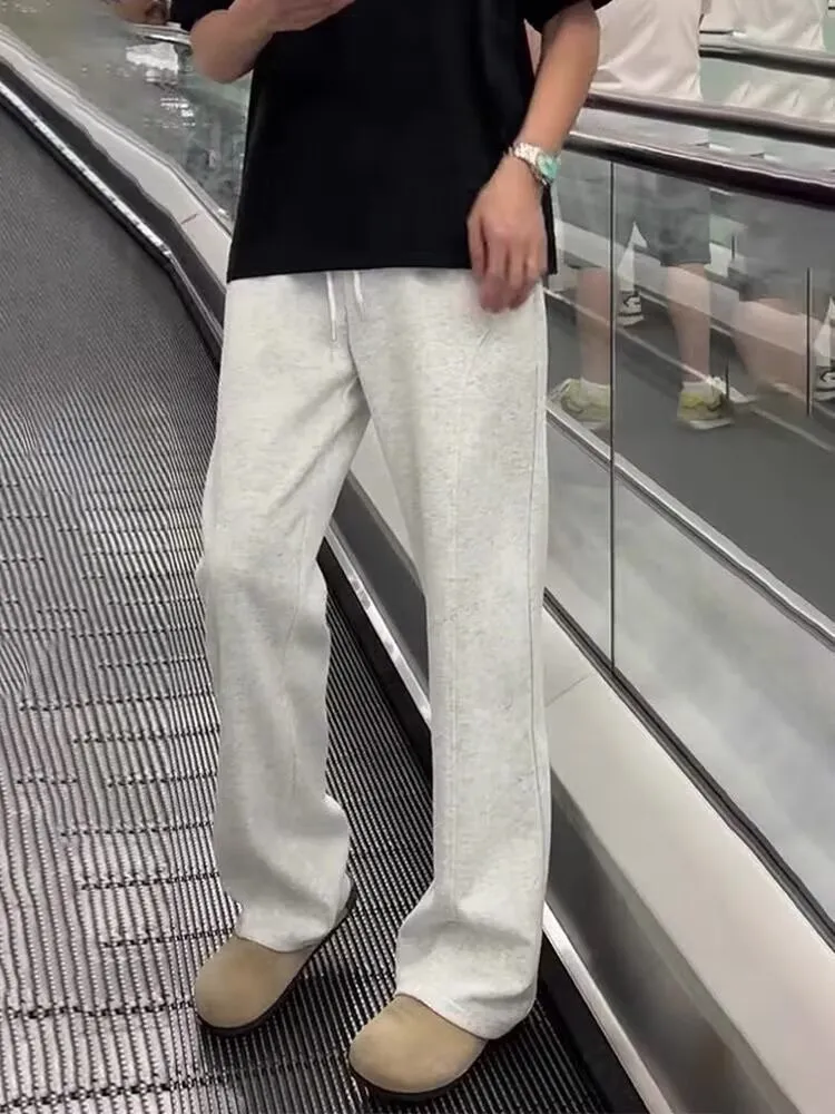 Men's White Floral Gray Sweatpants Straight Leg Fleece-Lined Drape Sports Pants American Style Slanted Casual Flared Trousers Autumn Winter showcase 4