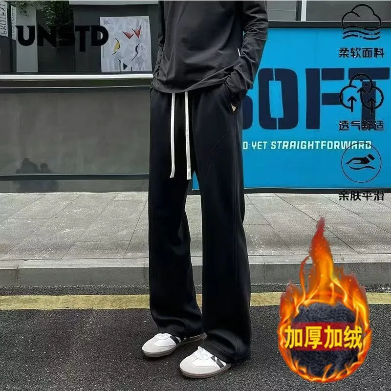 Men's White Floral Gray Sweatpants Straight Leg Fleece-Lined Drape Sports Pants American Style Slanted Casual Flared Trousers Autumn Winter thumbnail 8