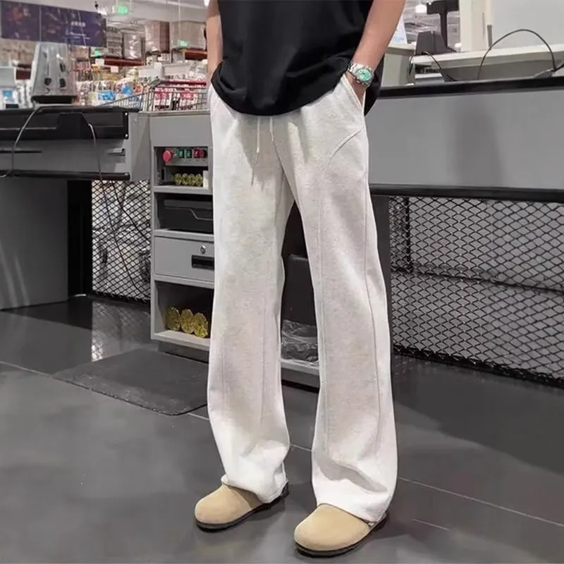 Men's White Floral Gray Sweatpants Straight Leg Fleece-Lined Drape Sports Pants American Style Slanted Casual Flared Trousers Autumn Winter thumbnail 2