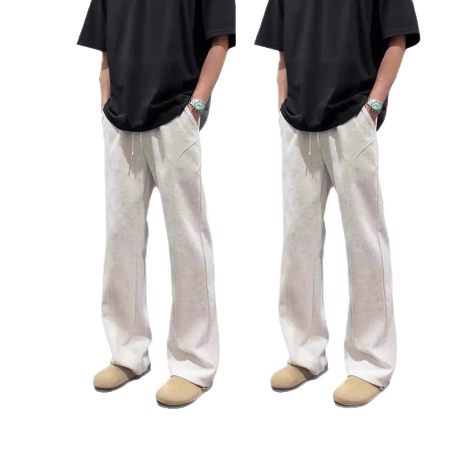 Men's White Floral Gray Sweatpants Straight Leg Fleece-Lined Drape Sports Pants American Style Slanted Casual Flared Trousers Autumn Winter thumbnail 5