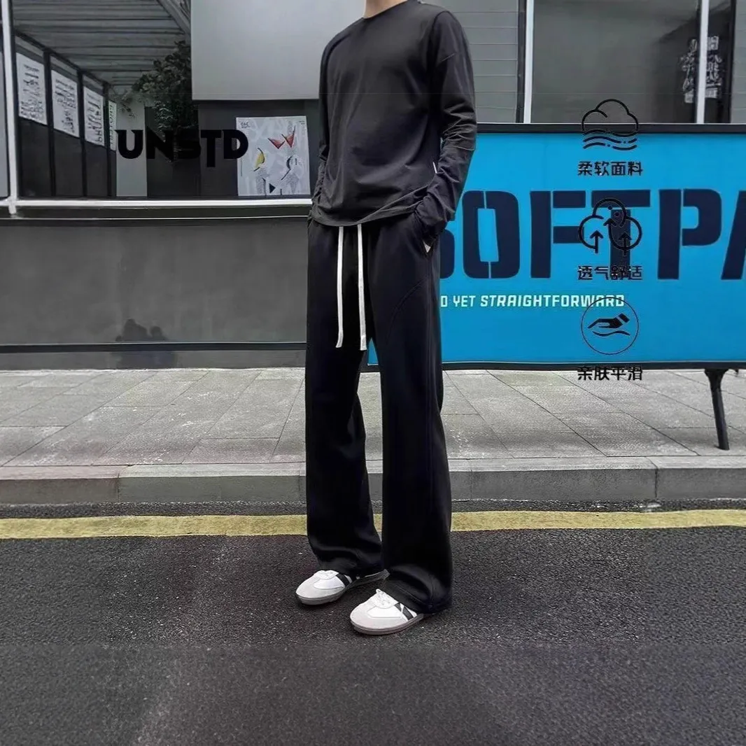 Men's White Floral Gray Sweatpants Straight Leg Fleece-Lined Drape Sports Pants American Style Slanted Casual Flared Trousers Autumn Winter thumbnail 3