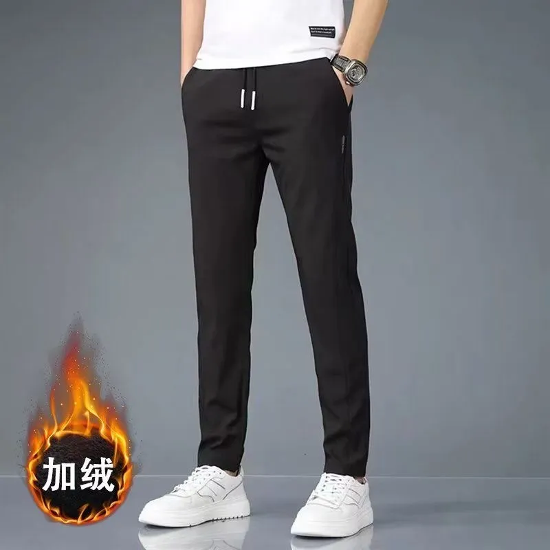 Men's Fleece Lined Sports Pants - Slim Fit Straight Leg Casual Trousers for Autumn Winter - Warm, Comfortable, and Stylish Activewear thumbnail 8