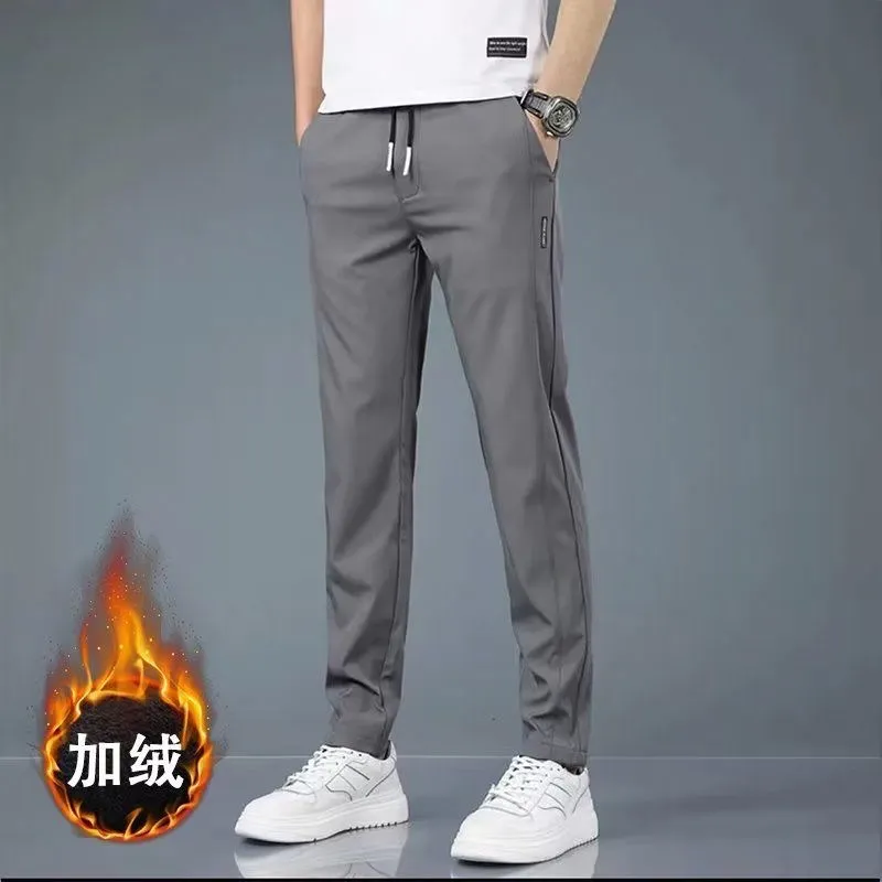 Men's Fleece Lined Sports Pants - Slim Fit Straight Leg Casual Trousers for Autumn Winter - Warm, Comfortable, and Stylish Activewear thumbnail 9