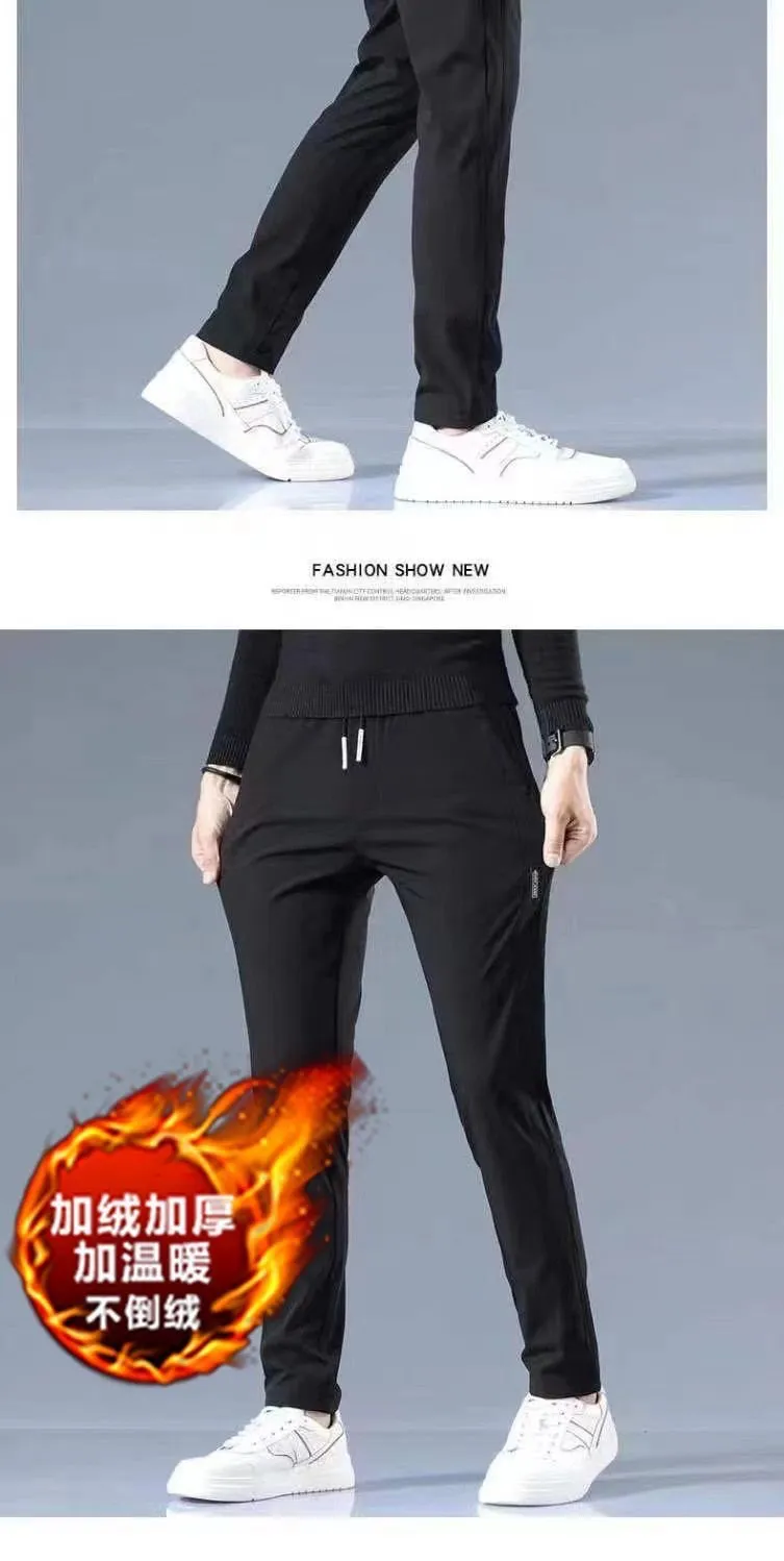 Men's Fleece Lined Sports Pants - Slim Fit Straight Leg Casual Trousers for Autumn Winter - Warm, Comfortable, and Stylish Activewear showcase 17
