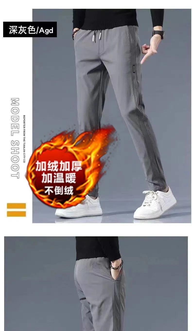 Men's Fleece Lined Sports Pants - Slim Fit Straight Leg Casual Trousers for Autumn Winter - Warm, Comfortable, and Stylish Activewear showcase 18
