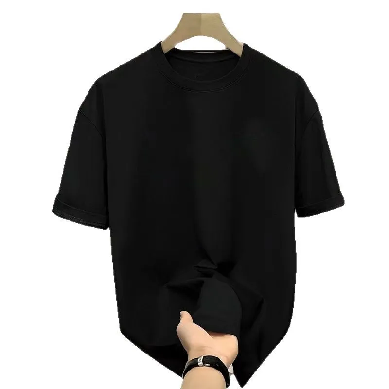 Men's Heavyweight Cotton T-Shirt - American Style 240g Short Sleeve Crew Neck Tee - Loose Fit Basic Solid Color Undershirt for Casual Wear thumbnail 5