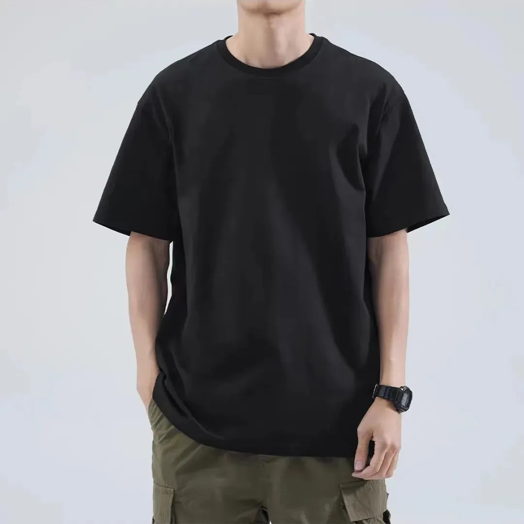 Men's Heavyweight Cotton T-Shirt - American Style 240g Short Sleeve Crew Neck Tee - Loose Fit Basic Solid Color Undershirt for Casual Wear thumbnail 10