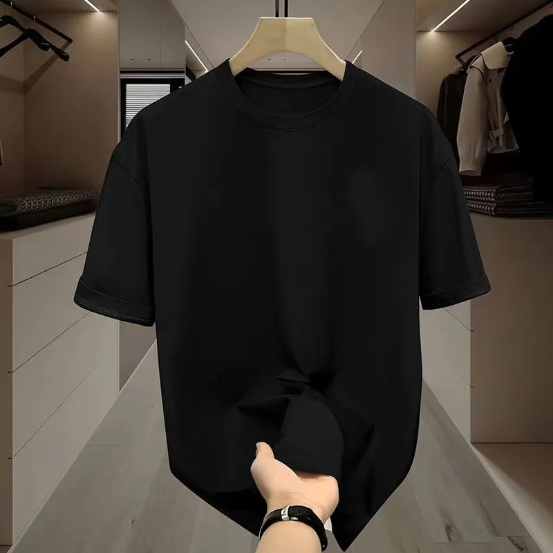Men's Heavyweight Cotton T-Shirt - American Style 240g Short Sleeve Crew Neck Tee - Loose Fit Basic Solid Color Undershirt for Casual Wear thumbnail 3