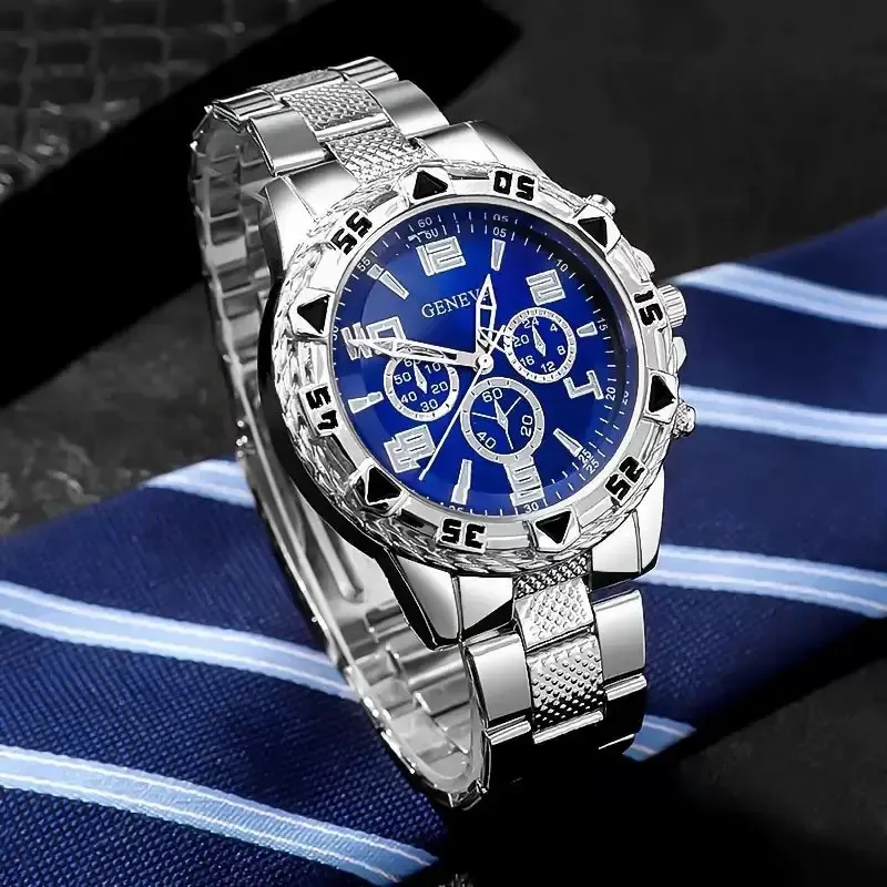 Men's Business Quartz Watch with Blue Light Glass, Stainless Steel Band, Multi-Function Digital Scale, and Three-Eye Design - Wholesale Available thumbnail 3