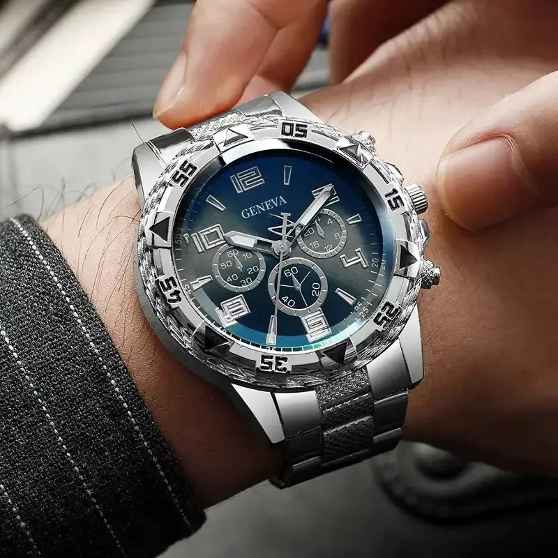 Men's Business Quartz Watch with Blue Light Glass, Stainless Steel Band, Multi-Function Digital Scale, and Three-Eye Design - Wholesale Available thumbnail 6