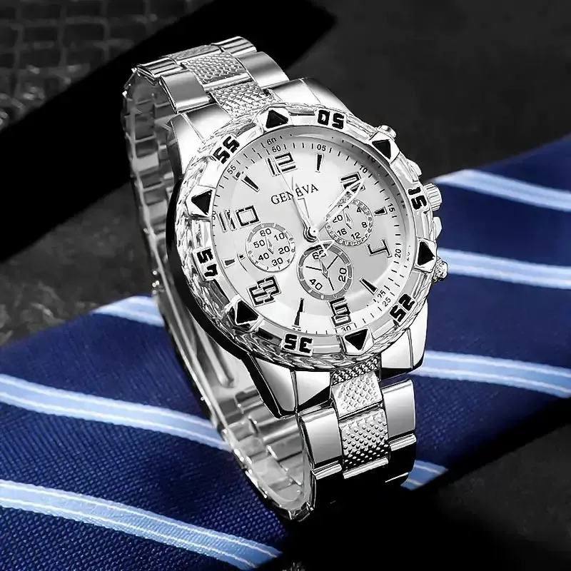 Men's Business Quartz Watch with Blue Light Glass, Stainless Steel Band, Multi-Function Digital Scale, and Three-Eye Design - Wholesale Available thumbnail 2