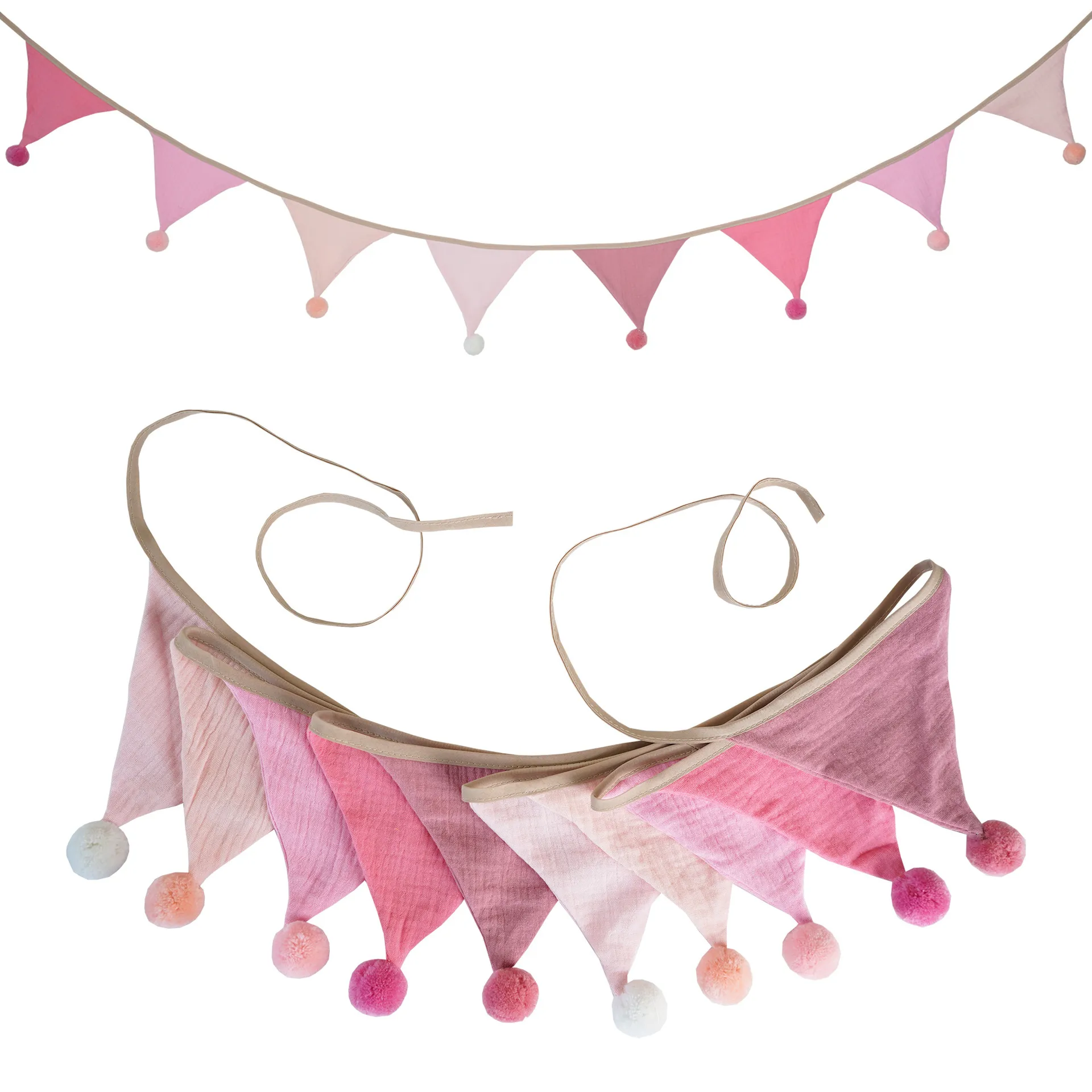 Kids Birthday Party Decorations Triangle Flag Banner with Fur Balls - Cotton Crepe Garland for Nursery, Home, Camping, and Celebrations thumbnail 4
