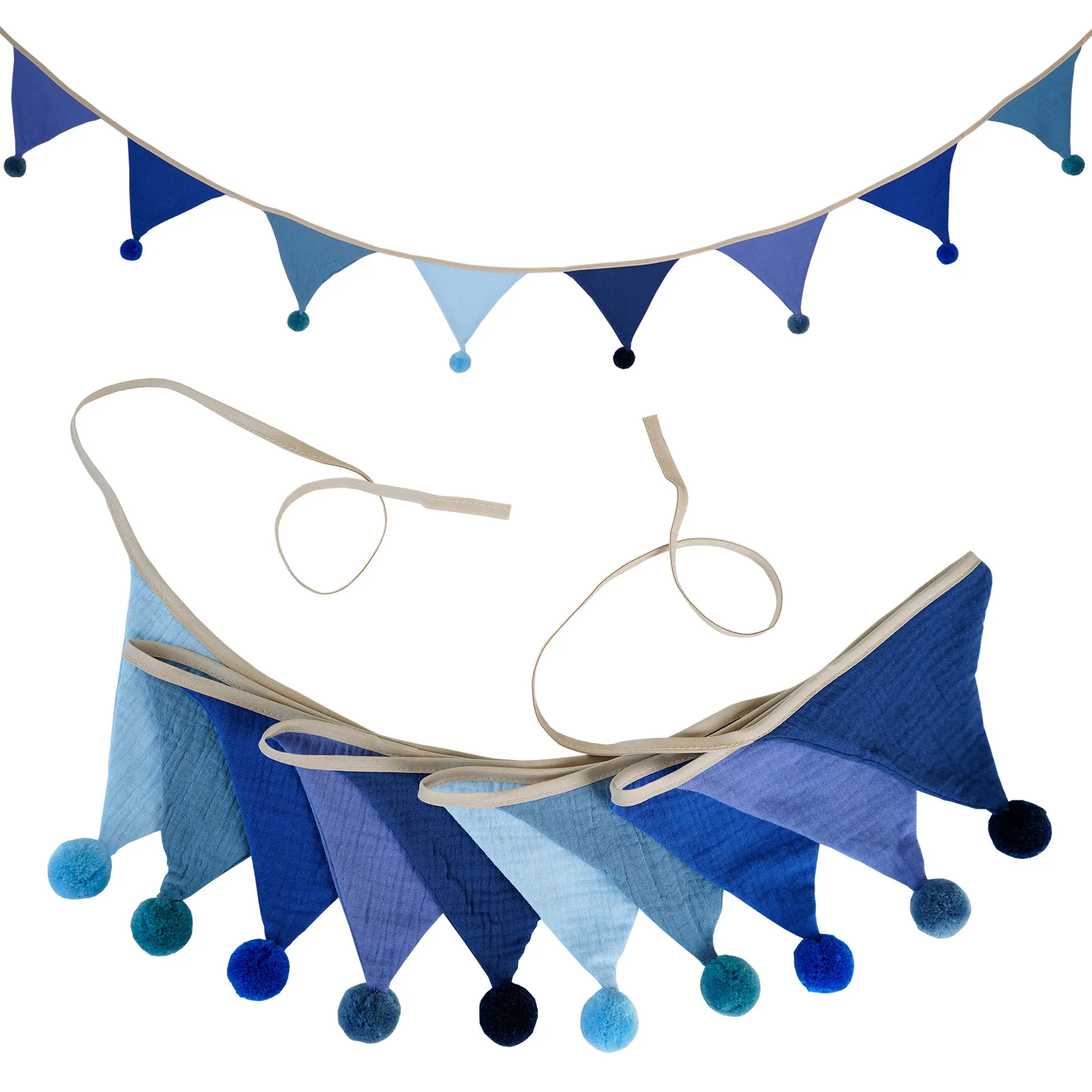Kids Birthday Party Decorations Triangle Flag Banner with Fur Balls - Cotton Crepe Garland for Nursery, Home, Camping, and Celebrations thumbnail 6