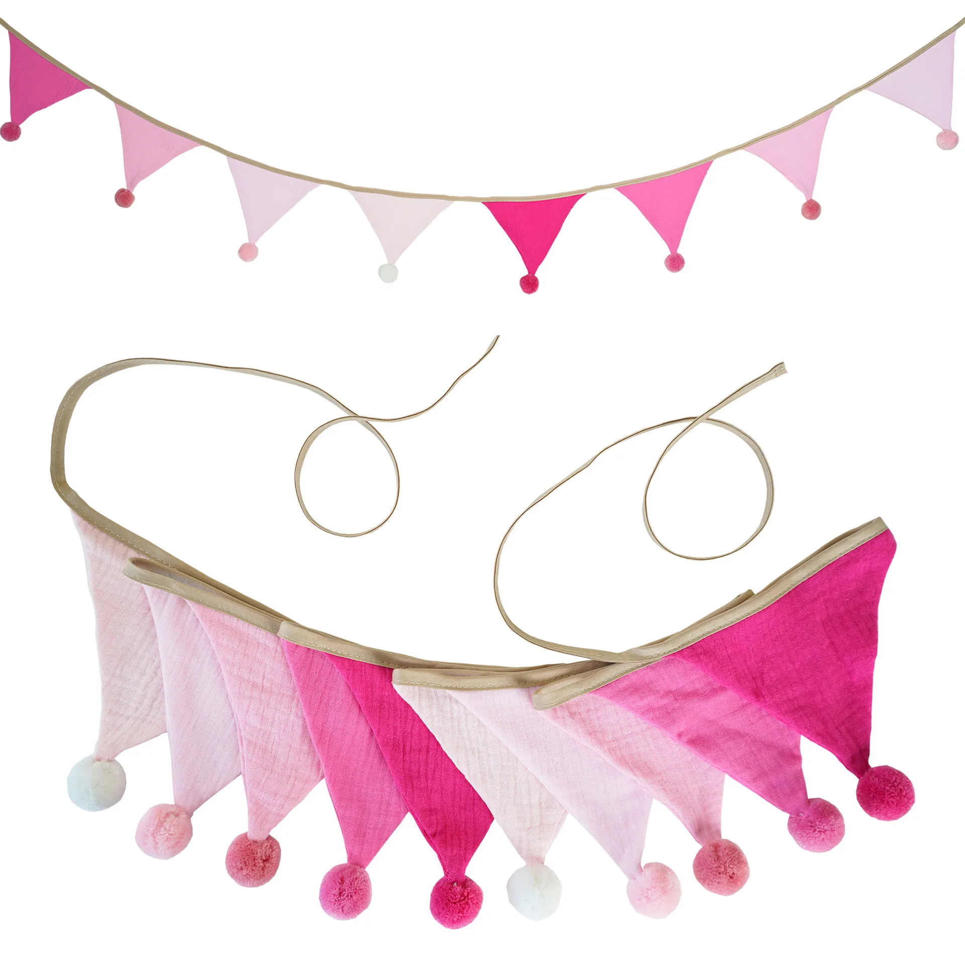 Kids Birthday Party Decorations Triangle Flag Banner with Fur Balls - Cotton Crepe Garland for Nursery, Home, Camping, and Celebrations thumbnail 9