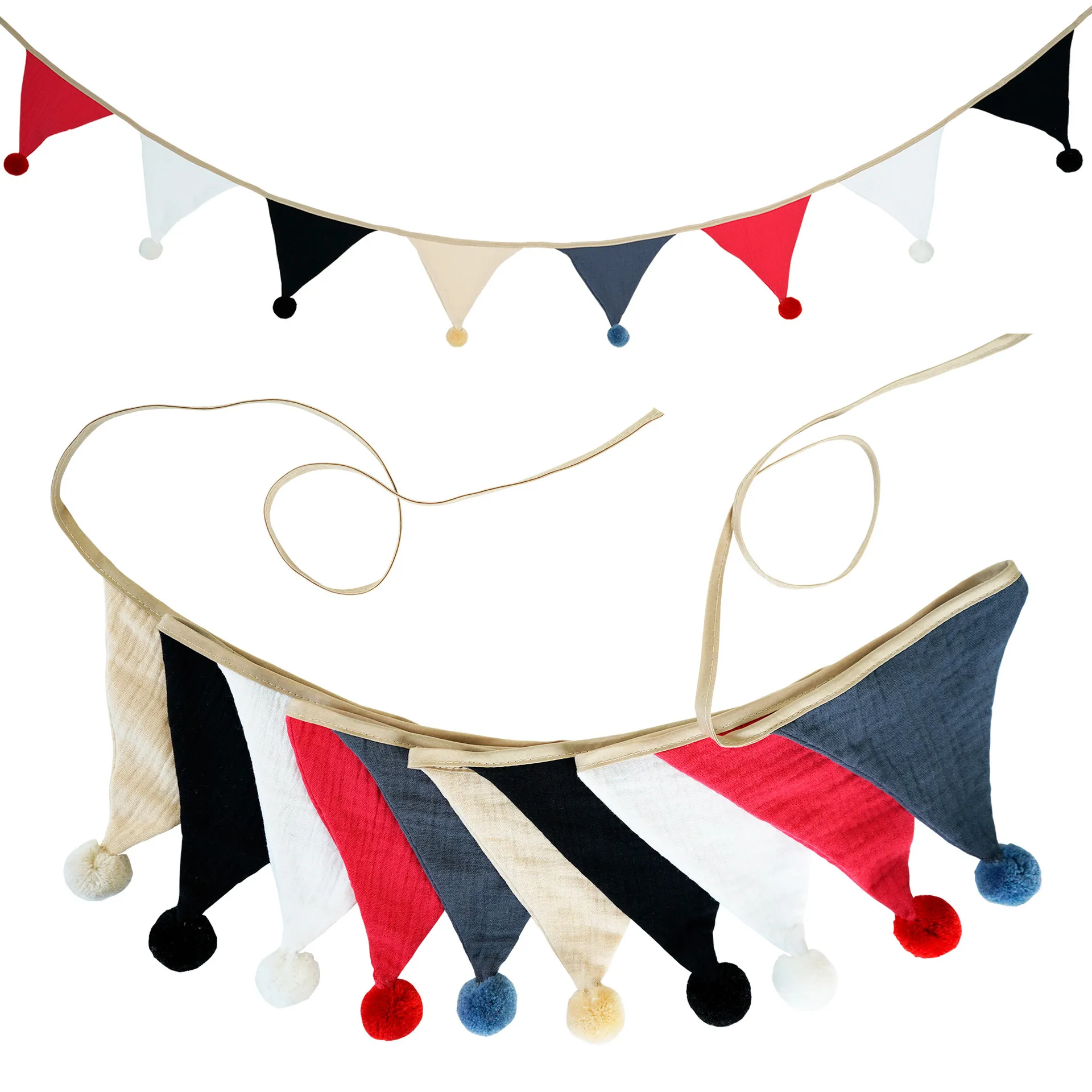 Kids Birthday Party Decorations Triangle Flag Banner with Fur Balls - Cotton Crepe Garland for Nursery, Home, Camping, and Celebrations thumbnail 8