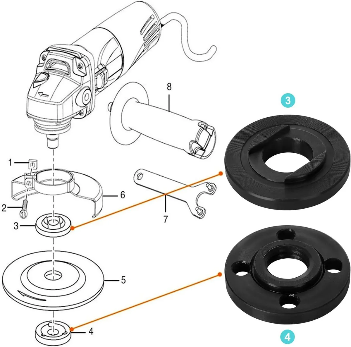 Angle Grinder Flange Nut Set, 100 Type Angle Grinder Clamping Plate, 5/8-11 Pressure Plate Clip, Angle Grinder Power Tool Accessories showcase 4